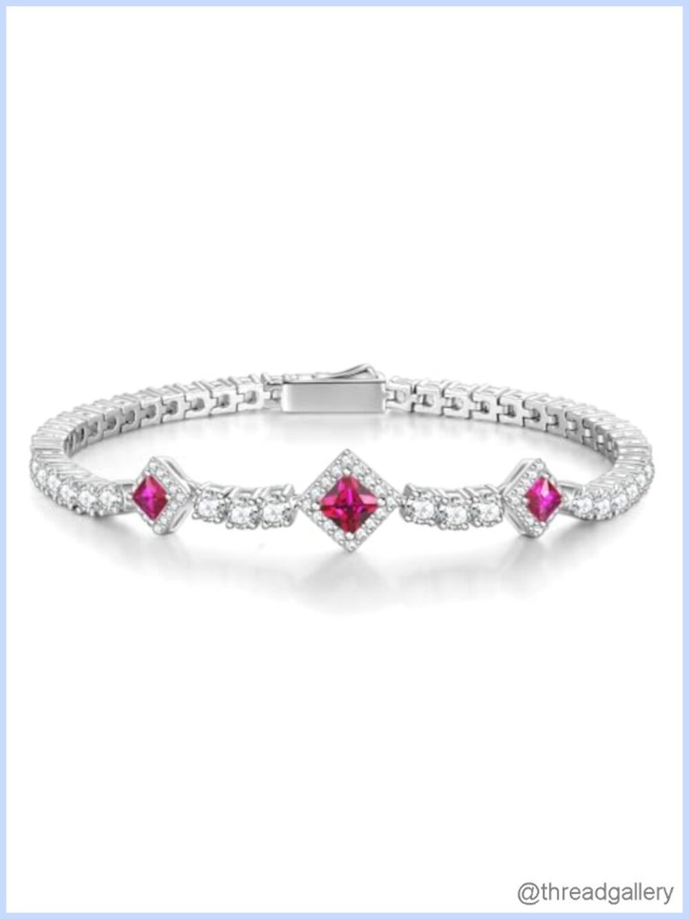 Sterling Silver Ruby Tennis Bracelet 4mm Emerald Cut Birthstone Fine Jewelry